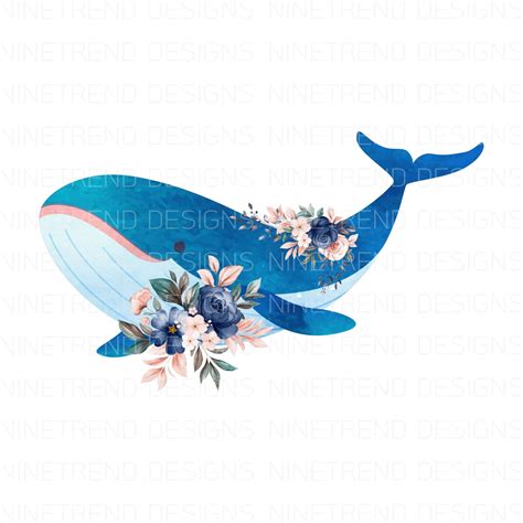 Watercolor Whale Flowers Png Under Sea Clipart Sublimation Etsy In