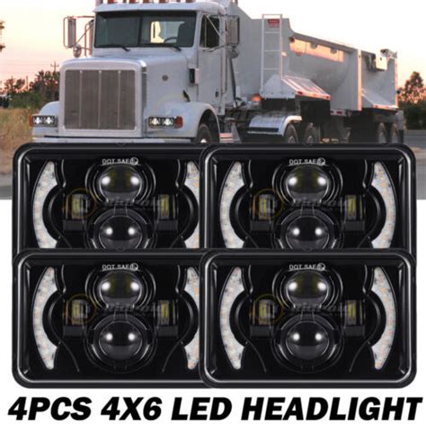 4pc 4x6 Led Headlights Hilow For Freightliner Fld120 1988 2010 Fld112