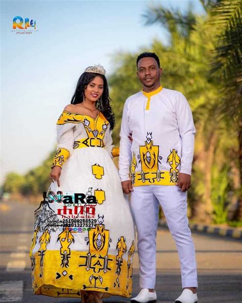 Eritrean And Ethiopian Habesha Couple Traditional Dress Ment Shirt Pants And Shoes East