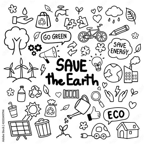 Save The Earth Hand Drawn Doodles Concept Stock Vector Adobe Stock