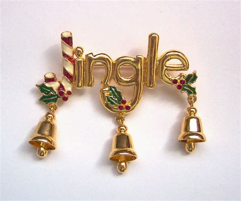 jingle christmas brooch pin enamel goldtone holiday christmas jewelry holiday jewerly