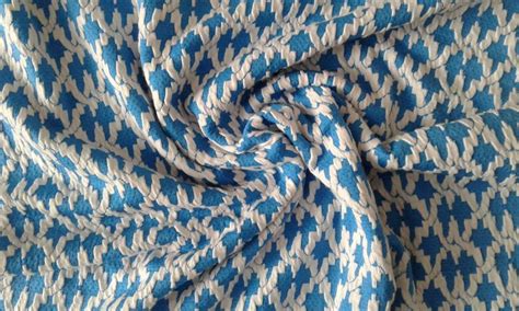 Jersey Knit Fabric By The Yard Blue White Geometric Print Etsy
