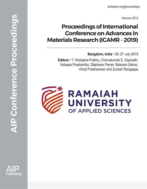 Volume 2274 Proceedings Of International Conference On Advances In Materials Research Icamr