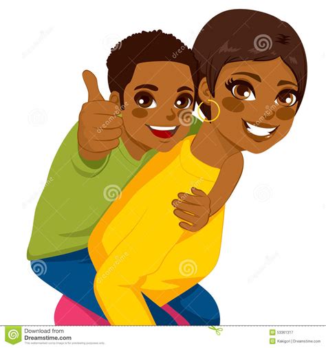 African American Mother Son Piggyback Stock Vector Illustration Of
