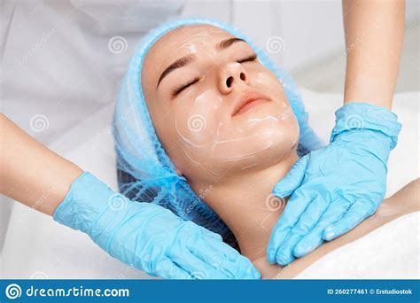 Young Beautiful Woman Receiving Facial Massage Spa Stock Image Image Of Cosmetic Blue 260277461