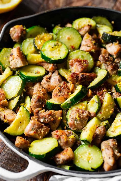 Lemon garlic chicken zucchini skillet paleo, keto, whole30