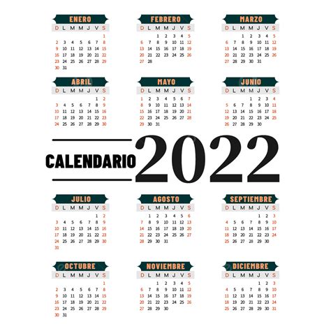 Calendario Negro Español 2022 Png Dibujos 2022 Calendario Negro Png