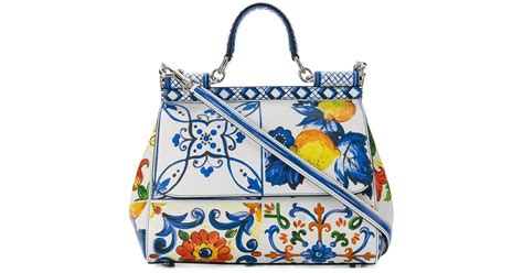 Dolce And Gabbana Sicilian Tile Shoulder Bag In Blue Lyst