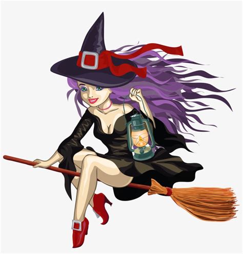Cute Witch On A Broom Free Transparent Png Download Pngkey