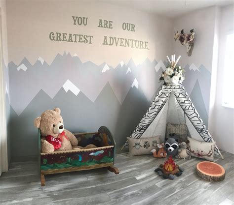 Woodland Tribal Playroom Theme With Teepee And Mountain Kid Room