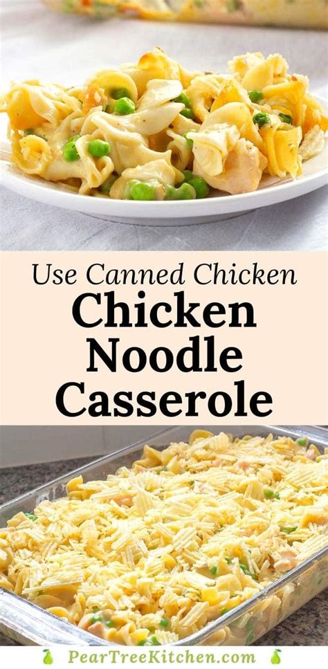 A creamy chicken and egg noodle filling is topped with ritz! Chicken Noodle Casserole - Egg noodles with chunks of ...