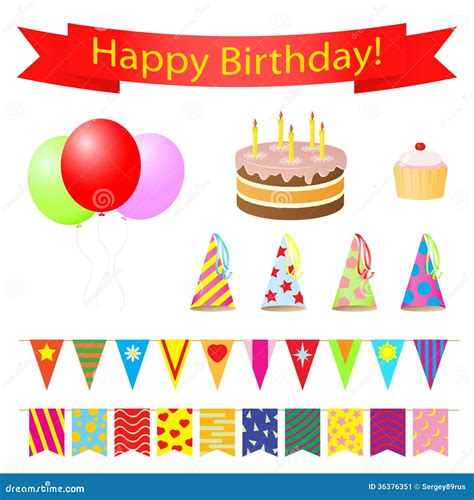 Birthday Party Design Elements Set Stock Vector Illustration Of