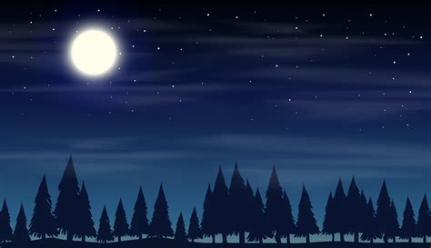 Night Scene With Silhouette Woods 298880 Vector Art At Vecteezy