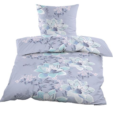 Renforce Bettw Sche X Cm In Blau Lilien Blumen