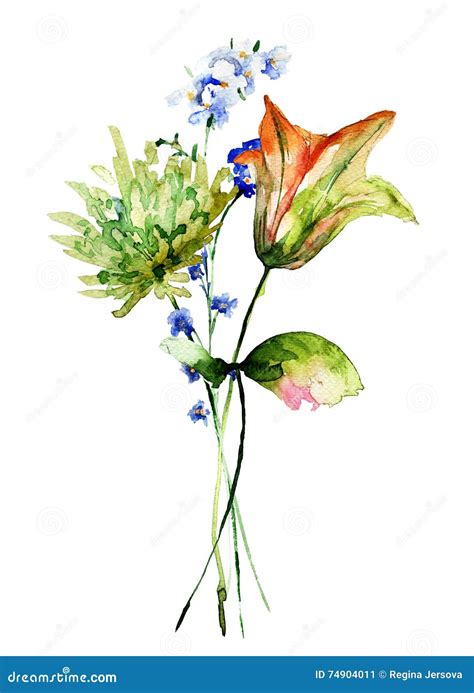 Spring Flowers Watercolor Illustration Stock Illustration