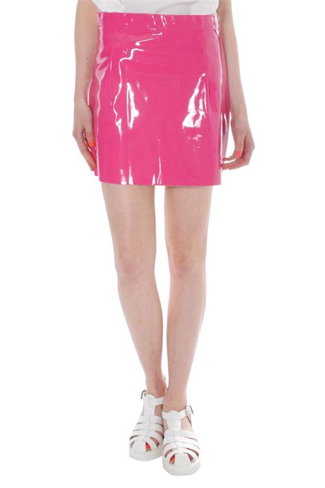 Bright Pink High Shine Vinyl Mini Skirt Vinyl Mini Skirt Mini Skirts High Fashion Street Style