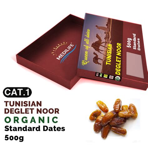 Organic Standard Deglet Nour Dates 500g Carton Box Medilifefood