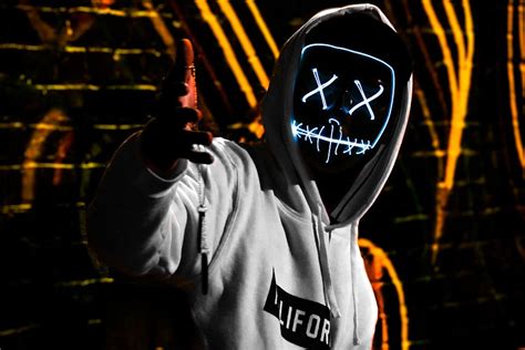 Hd Wallpaper Man Wearing White California Pullover Hoodie And Led Mask