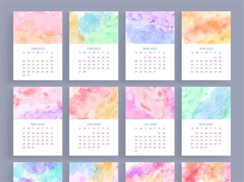 Colorful Abstract Watercolor 2022 Calendar Template By Dheo Donny