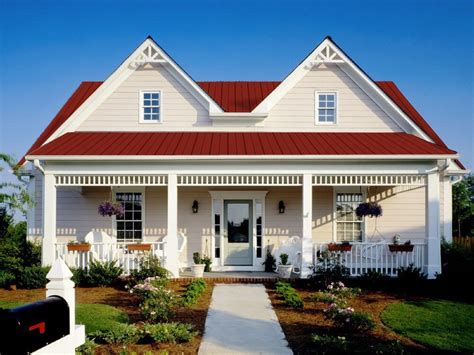 Compared to dark colors, light colors such as white, light bronze, beige and peach are better at reflecting the sun's heat rather than absorbing it into the building. White with Red metal roof | Exterior paint colors for ...