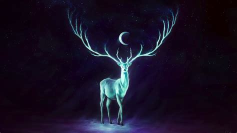 Moon Deer Horns Glowing Stag Artwork Fantasy Art