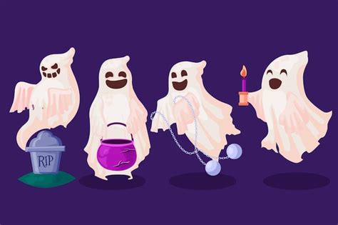 Premium Vector Collection Of Halloween Ghosts In Flat Design