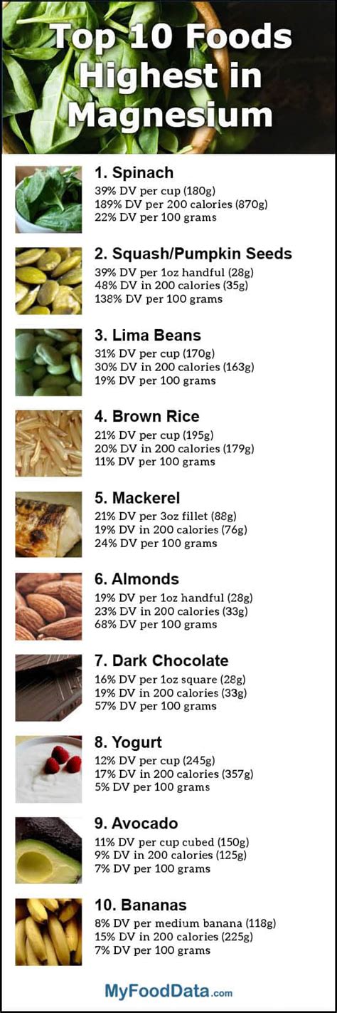 Printable Magnesium Rich Foods Chart