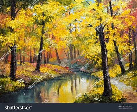 Oil Painting On Canvas Autumn Forest Stock Illustration 189203363