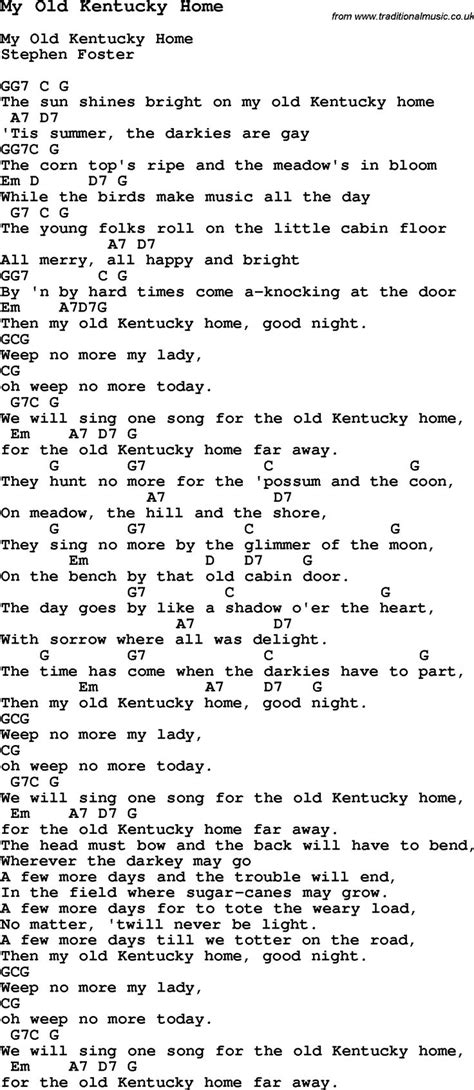 Traditional Song My Old Kentucky Home With Chords Tabs And Lyrics My Old Kentucky Home