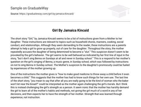 ⇉girl By Jamaica Kincaid Analysis Essay Example Graduateway