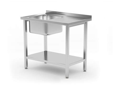 Plonge inox cuisine professionnelle avec évier à gauche et étagère