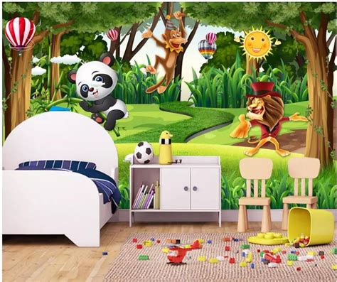 3d Stereoscopic Wallpaper Animal Park Animal Mobilization Forest Wood