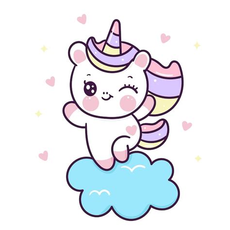 Premium Vector Unicorn On Cloud Kawaii Animal Cartoon Fairytale Character