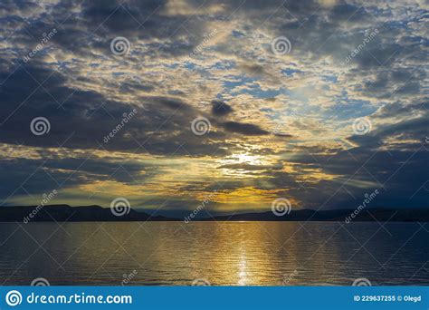 Beautiful View In Sunset Over Adriatic Sea With Dramatic Sky Croatia