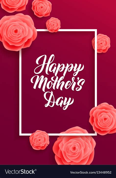 happy mothers day greeting card pink rose flowers vector image