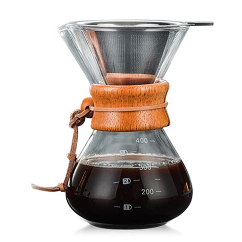 Classic Glass Hand Drip Coffee Maker Pot Chemex Style Pour Over 400ml W