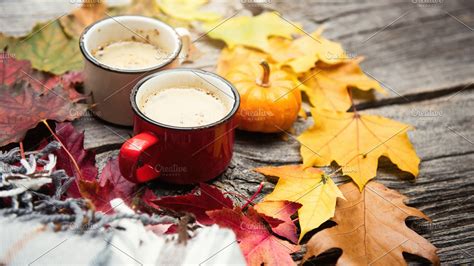 Coffee Fall Background Featuring Autumn Pumpkin And Background High