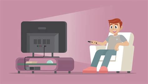 Cartoon Man Sitting On Sofa Watching Tv At Home Premium Vector