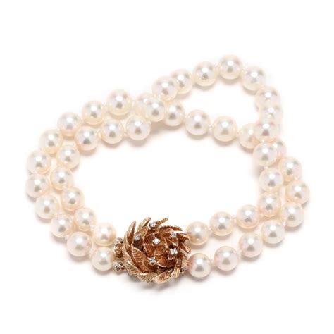 Two Strand Pearl Bracelet With Kt Gold And Diamond Clasp