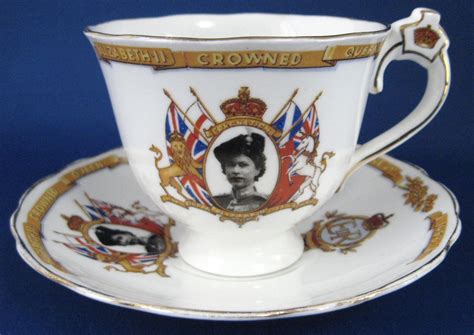 $14.99 queen elizabeth ii h.m. Cup and Saucer Queen Elizabeth II Coronation Crown Handle ...