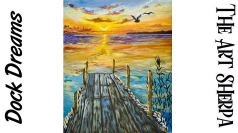 How To Paint A Sunset Over Water With Pier Acrylic Painting On Canvas