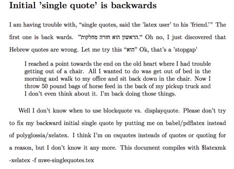 This is a list inside a block quote. xetex - Initial 'single quote' is backwards - csquotes - TeX - LaTeX Stack Exchange
