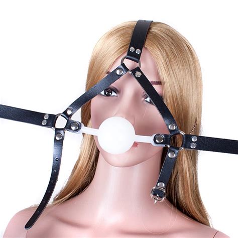 48mm Ball Gag Open Mouth Gag PU Leather Head Harness Bondage Silicone