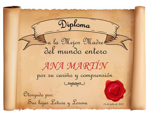 Diploma Personalizado La Mejor Madre Regalo Original