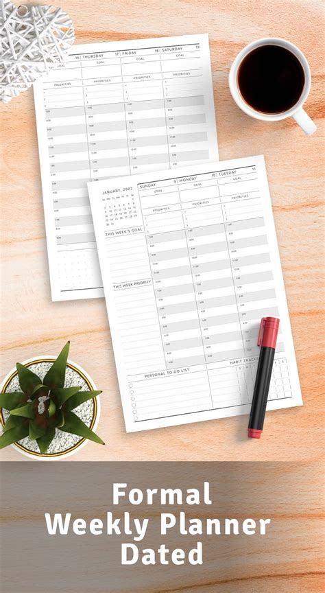 Formal Weekly Planner Dated Planner Template Planner Weekly Planner