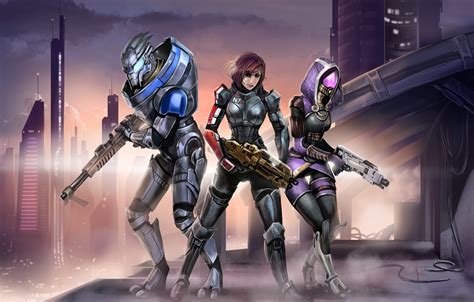 Wallpaper Mass Effect Shepard Garrus Vakarian Tali Glubinny Zorah Nar Rayya Tali Zorah