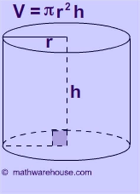 Volume of a cylinder formula is π(r×r)h where r is the radius of the base and h is the height. Formula Volume of Cylinder. Explained with pictures and ...