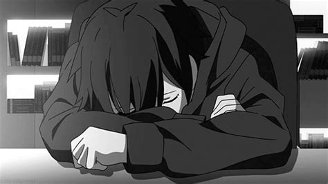 manga pleurer triste tristesse noir et blanc cry sadness sad black and white Image GIF animé