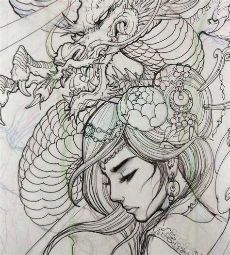 Tattoo Of Geisha And Dragon Irezumi Japan Tattoo Dragon Drawing