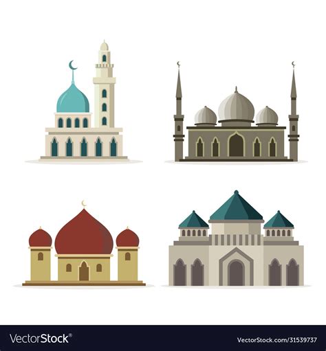 Flat Design Mosque Set Royalty Free Vector Image